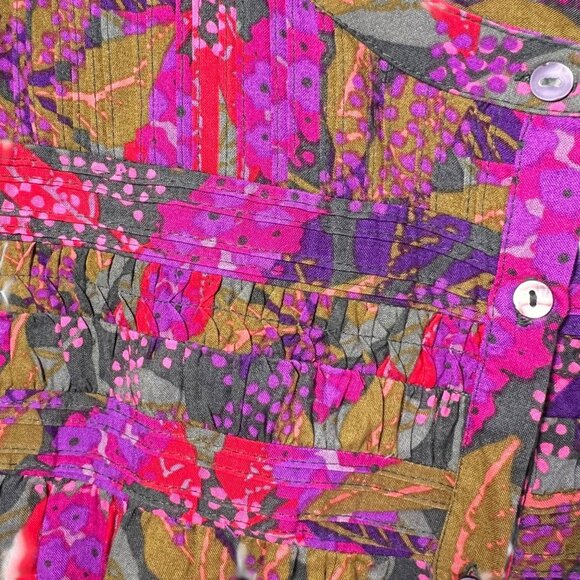 Caffe Marrakesh Peasant Tunic Top Smocked Boho Womens XL Floral Colorful Vibrant - Picture 5 of 10